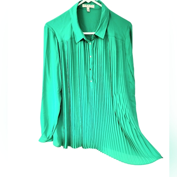 Chaus Front Pleated Long Sleeve Button Down Blouse - Picture 3 of 7